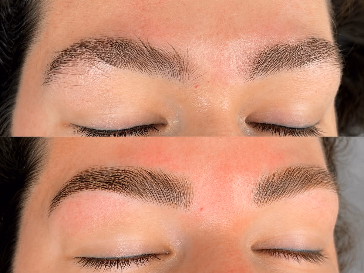 Antes y después de un trabajo de cejas en el Estudio Antonella Paludi