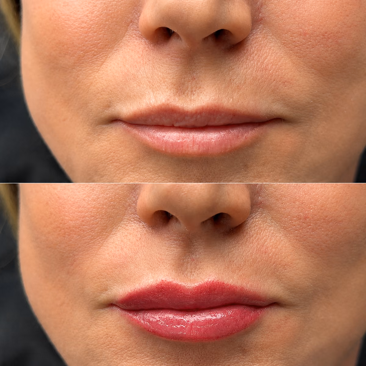 Antes y después de un trabajo de labios en el Estudio Antonella Paludi